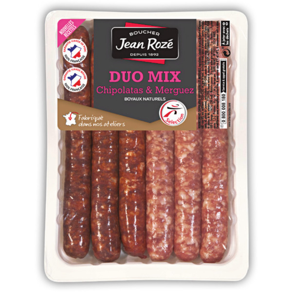 DUO MIX : 3 CHIPOLATAS ET 3 MERGUEZ 
