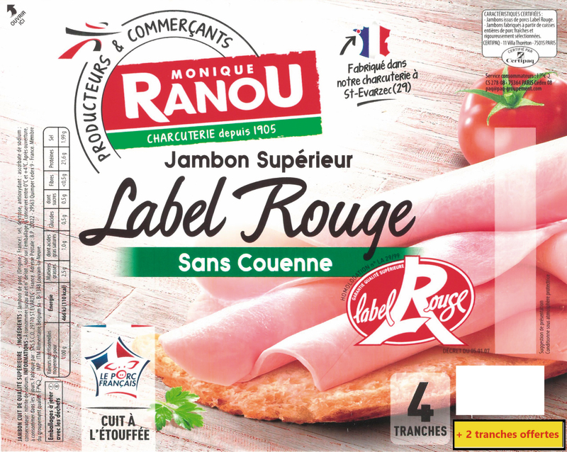 JAMBON SANS COUENNE LABEL ROUGE monique ranou