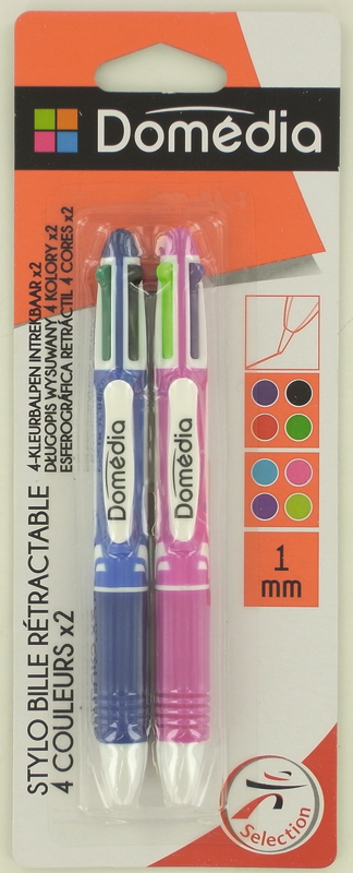 2 STYLOS BILLE 4 COULEURS DOMEDIA