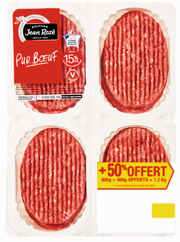 VIANDE BOVINE : 8 STEAKS HACHÉS 15% MAT.GR Jean...