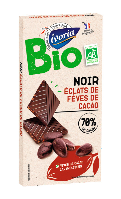 TABLETTE DE CHOCOLAT NOIR ÉCLATS DE FÈVES IVORI...