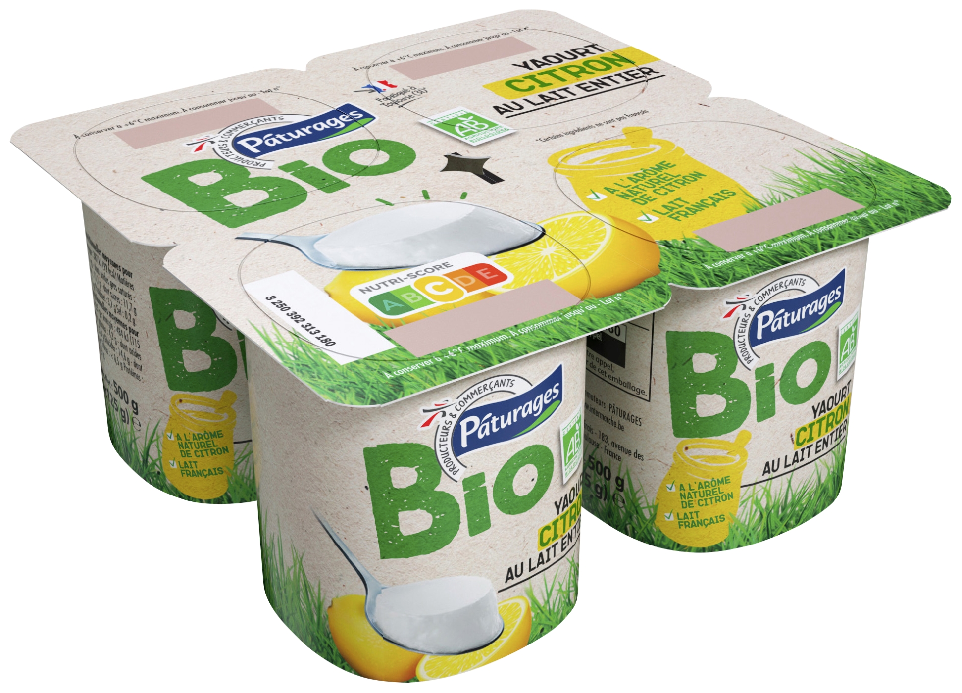 Yaourt bio citron au lait entier Pâturages