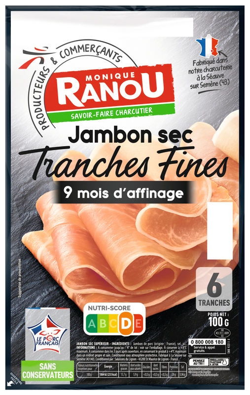 JAMBON SEC SUPÉRIEUR TRANCHES FINES monique ranou