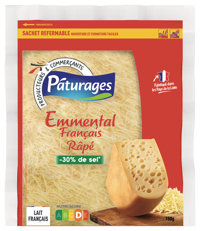 EMMENTAL FRANÇAIS RAPÉ  -30% DE SEL Pâturages
