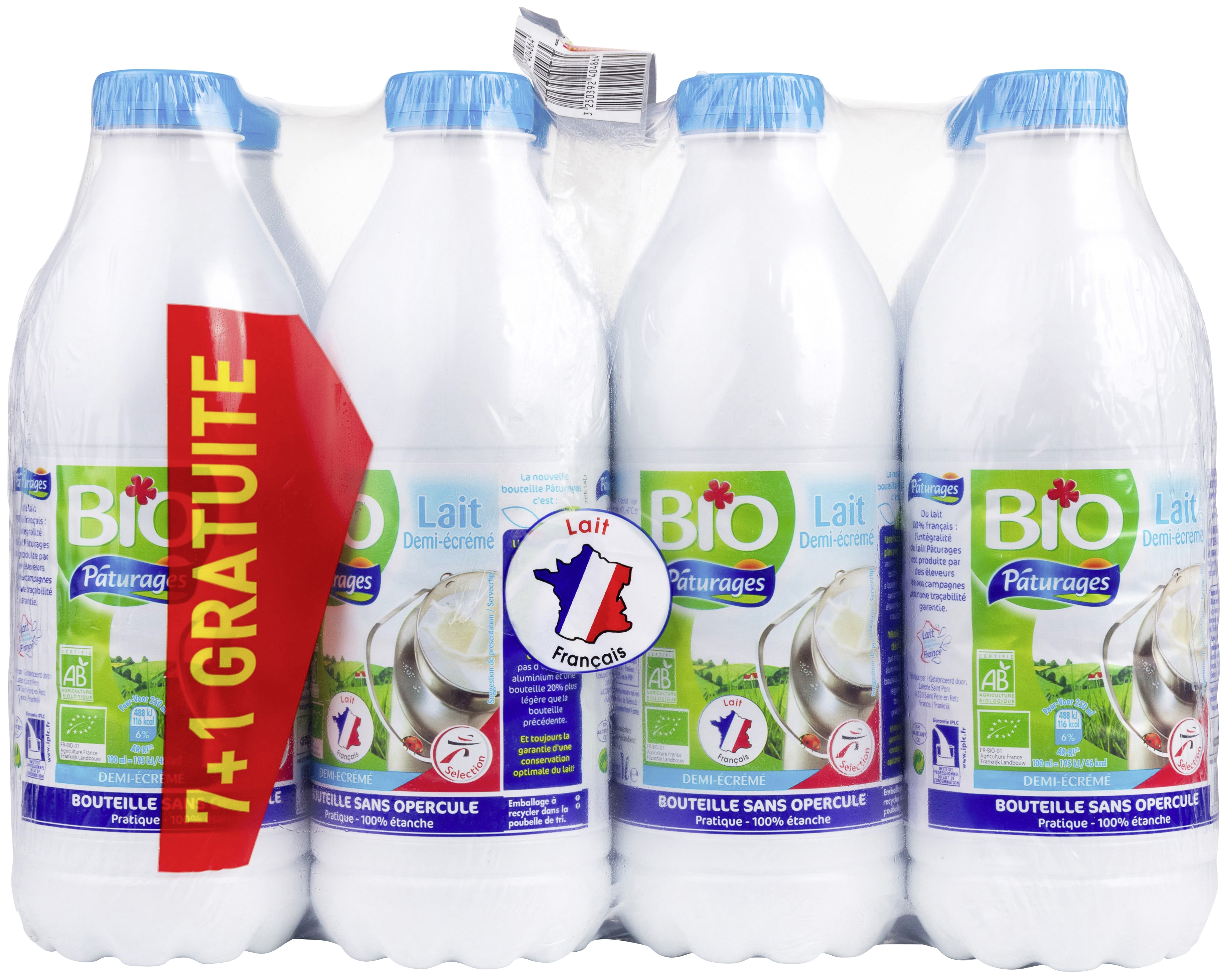 Lait bio demi-écrémé Pâturages