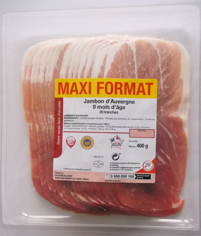 FE JAMBON SEC AUVERGNE IGP 9 MOIS 20 TRANCHES S...
