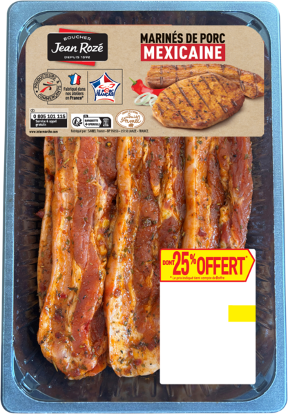 JEAN ROZÉ POITRINE DE PORC MARINÉE À LA MEXICAINE DONT 25% OFFERT
 code EAN 3250392488765 