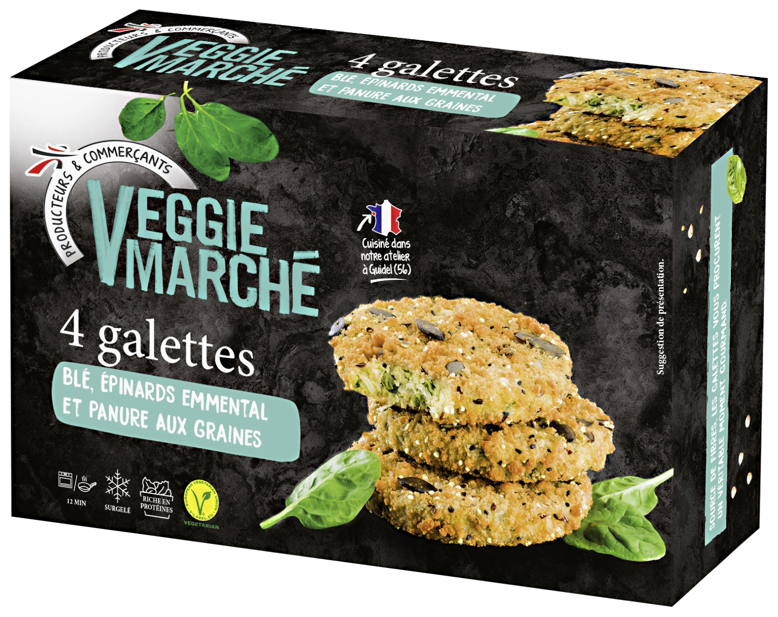 4 galettes blé épinards surgelées Veggie Marché