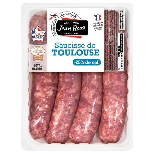 4 SAUCISSES DE TOULOUSE SUPÉRIEURES -25% SEL 

