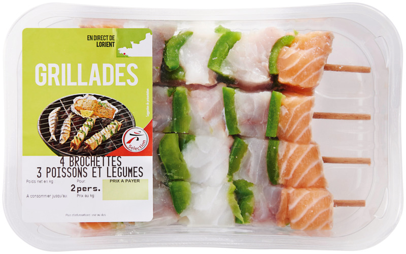 BROCHETTES DE 3 POISSONS ET LÉGUMES (LIEU NOIR, LINGUE ET SAUMON)  3250392560485 (3250392560485)