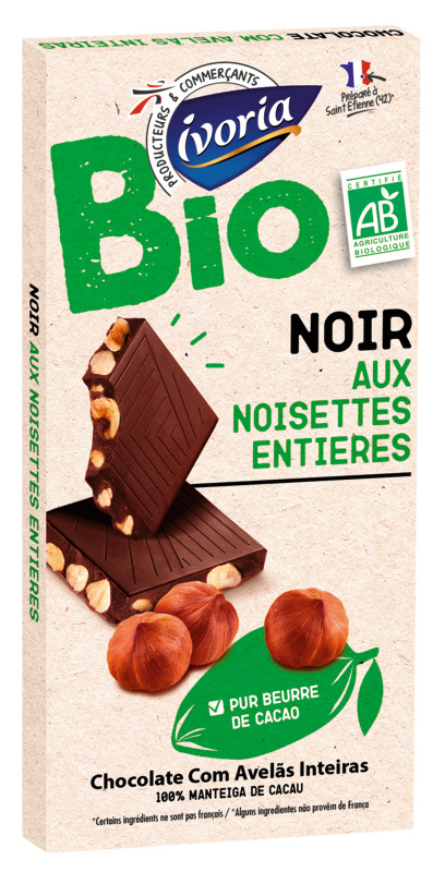 TABLETTE DE CHOCOLAT BIO NOIR AUX NOISETTES ENT...