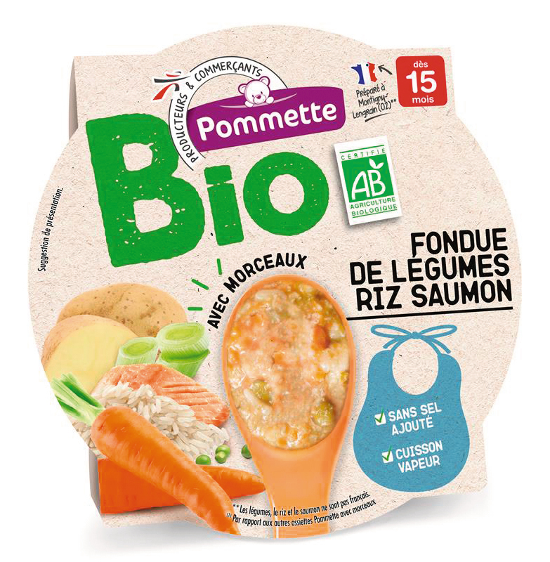 ASSIETTE FONDUE DE LÉGUMES RIZ SAUMON pommette bio
