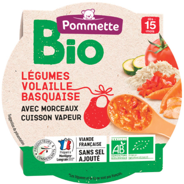 POMMETTE BIO ASSIETTE AVEC MORCEAUX LÉGUMES VOLAILLE BASQUAISE
 code EAN 3250392804985 