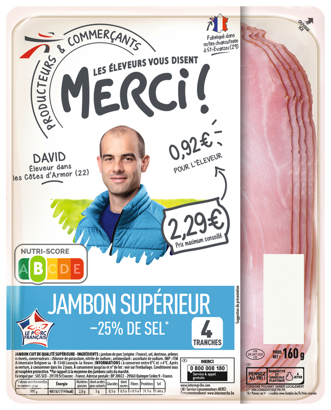 JAMBON SUPÉRIEUR DÉCOUENNÉ - 25% DE SEL Merci