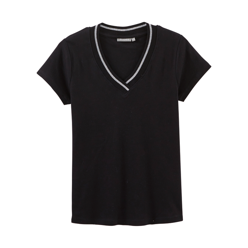 TEE-SHIRT MANCHES COURTES COL V LUREX FEMME eldys
