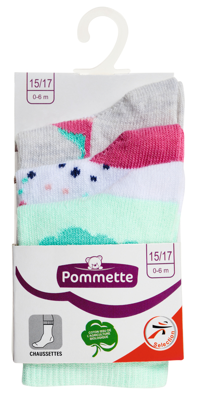 LE LOT DE 3 MI-CHAUSSETTES BÉBÉ BIO POMMETTE