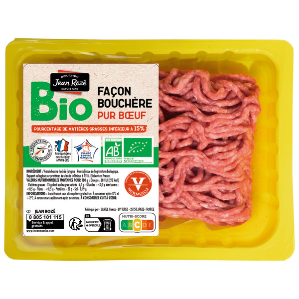 VIANDE BOVINE : HACHÉ VRAC BIO 15% MAT.GR 

