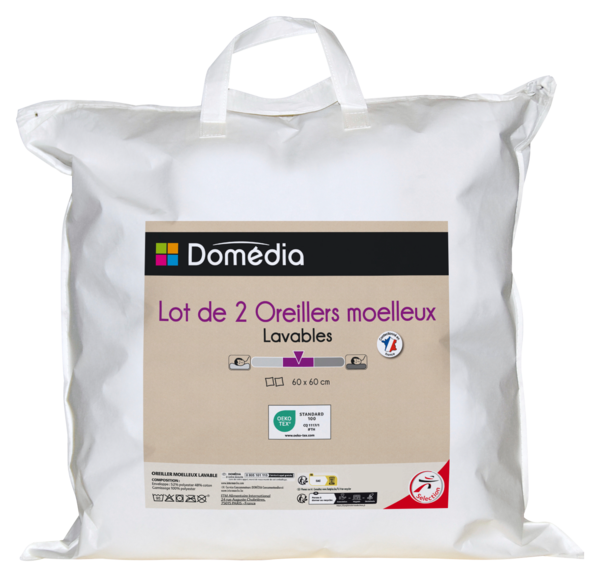 DOMÉDIA 2 OREILLERS MOELLEUX LAVABLES 
 code EAN 3250393418143 