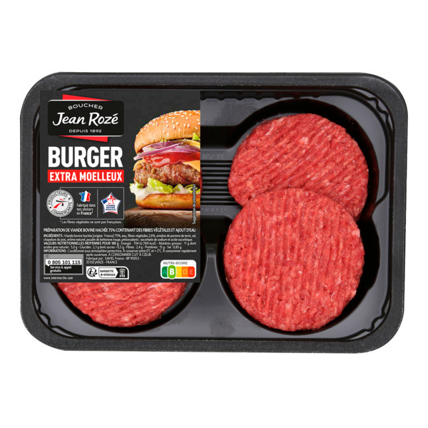 VIANDE BOVINE : HACHE BURGER MOELLEUX X 4 
