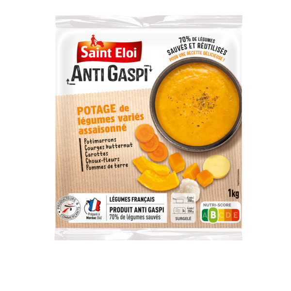 SAINT ÉLOI POTAGE DE LÉGUMES VERTS ASSAISONNÉ ANTI-GASPI SURGELÉ
 code EAN 3250393434396 