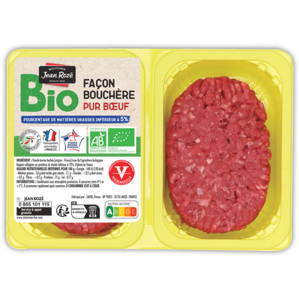 VIANDE BOVINE : STEAK HACHE BIO 5% X2 
JEAN ROZE