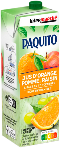 JUS À BASE DE CONCENTRÉ ORANGE / POMME / RAISIN
