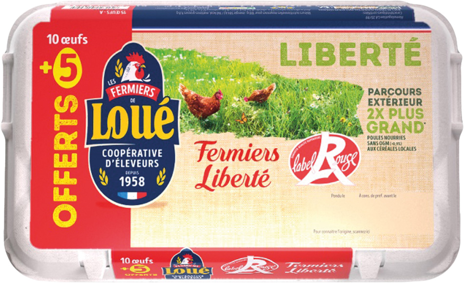  OEUFS DE POULES ELEVEES EN PLEIN AIR CALIBRE MOYEN LABEL ROUGE LES FERMIERS LOUE code EAN 3251320016005 