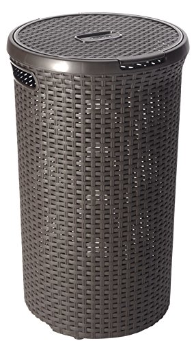 203351 coffre à linge rond aspect rotin polypro...