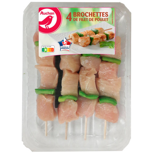 4 Brochettes De Poulet Auchan code EAN 3254560156258 
