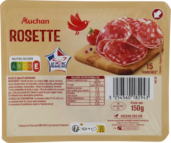 AUCHAN Rosette Auchan code EAN 3254560182943 