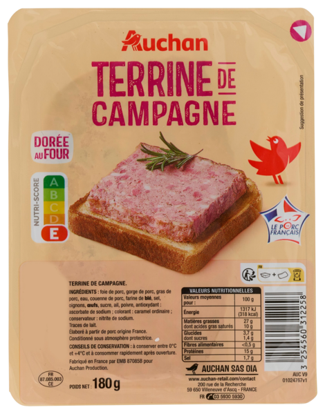  Terrine De Campagne Auchan code EAN 3254560312258 