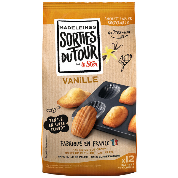 MADELEINES COQUILLES SORTIES DU FOUR VANILLE
3255290254108 LE STER MADELEINES COQUILLES SORTIES DU FOUR VANILLE
3255290254108 LE STER