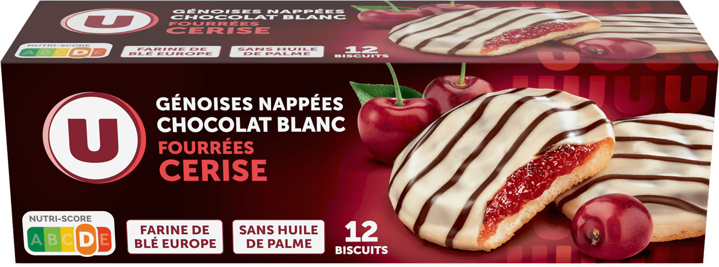  GENOISES NAPPEES CHOCOLAT BLANC ET FOURREES CERISE U code EAN 3256220210492 