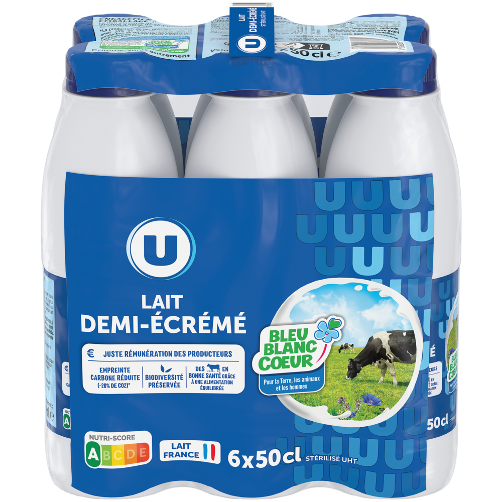  LAIT UHT DEMI ECREME BLEU BLANC COEUR U code EAN 3256225736331 