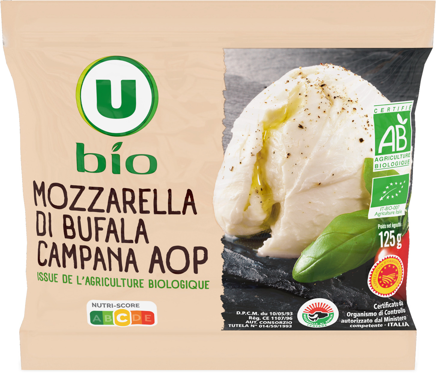  MOZZARELLA DI BUFALA CAMPANA AOP PASTEURISE U BIO code EAN 3256226195182 