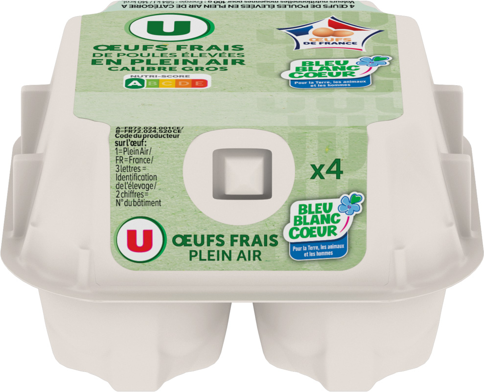  OEUFS FRAIS PLEIN AIR GROS CALIBRE BLEU BLANC COEUR U code EAN 3256228669926 