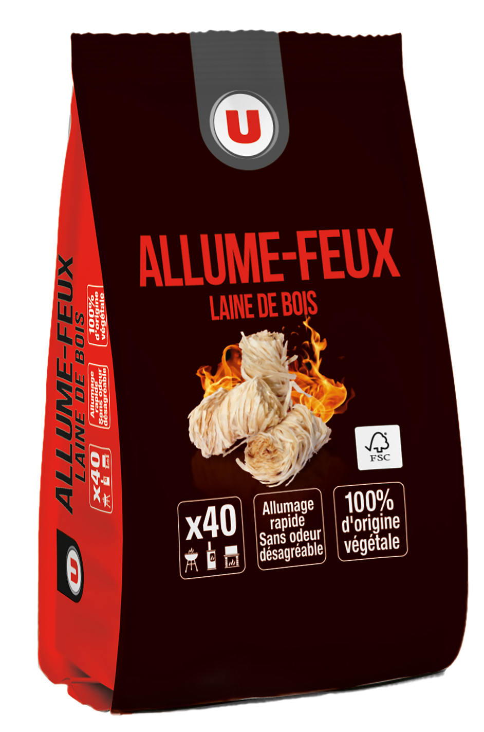  PACK DE 40 ALLUME FEU LAINE DE BOIS U code EAN 3256228909572 