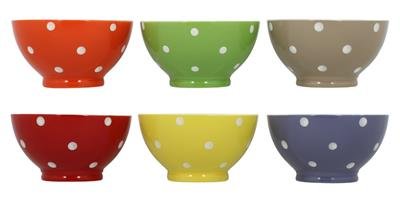Lot 6 bols en grés à pois assortis 16cm