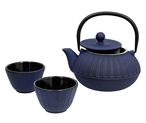7321630 sapporo théière + 2 tasses fonte bleu 0...