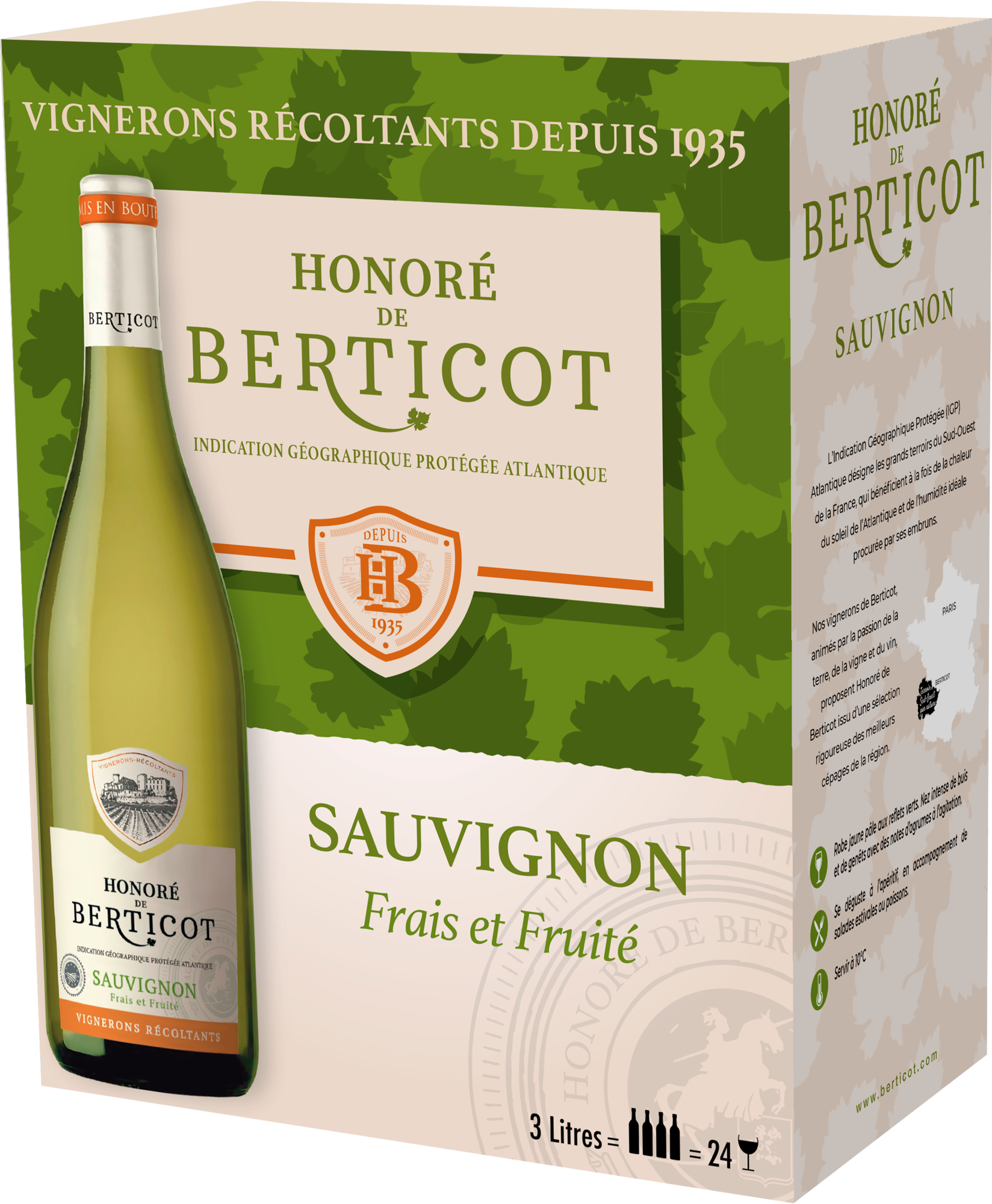 HONORÉ DE BERTICOT IGP ATLANTIQUE SAUVIGNON BLANC code EAN 3259860951022 