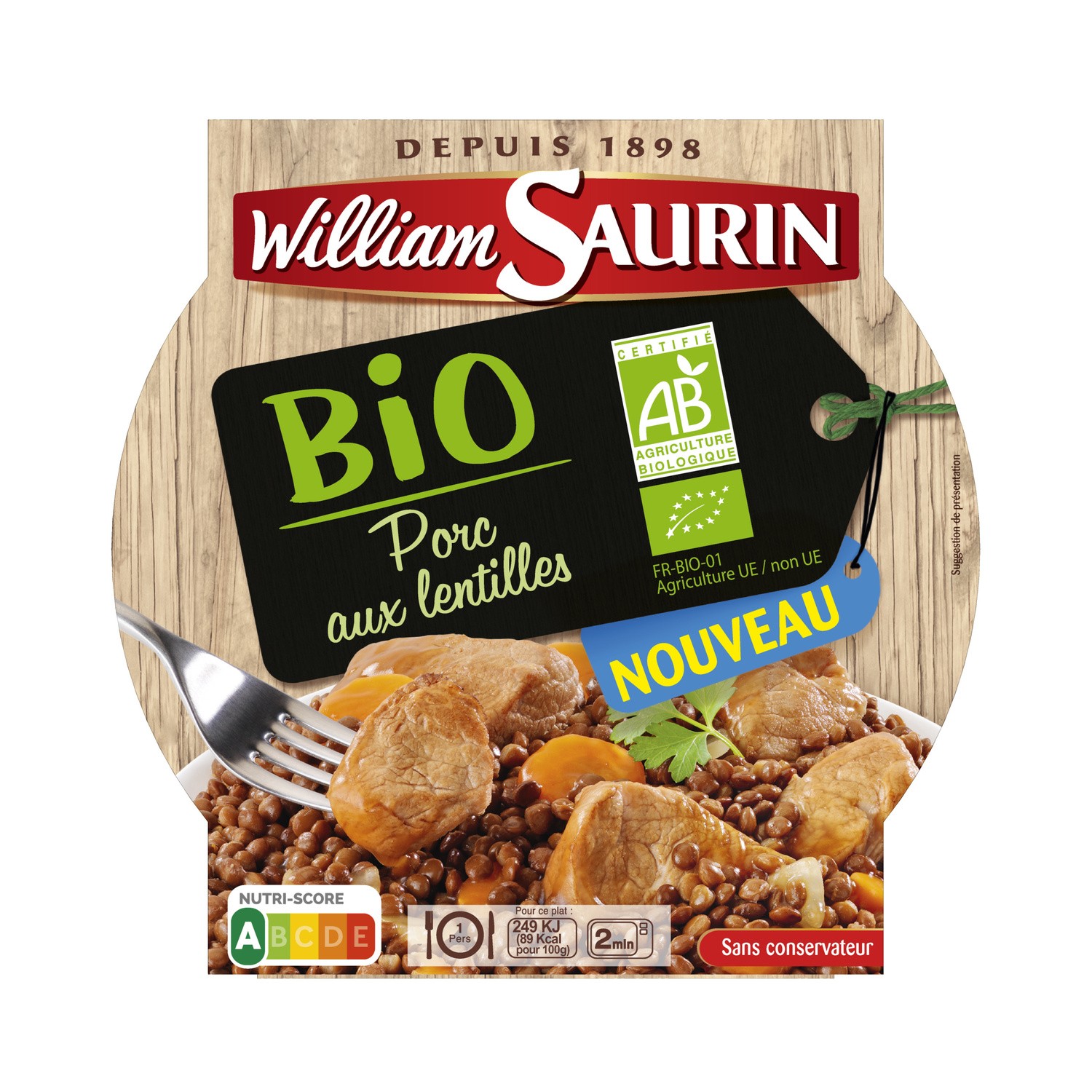 Plat préparé porc aux lentilles Bio WILLIAM SAURIN