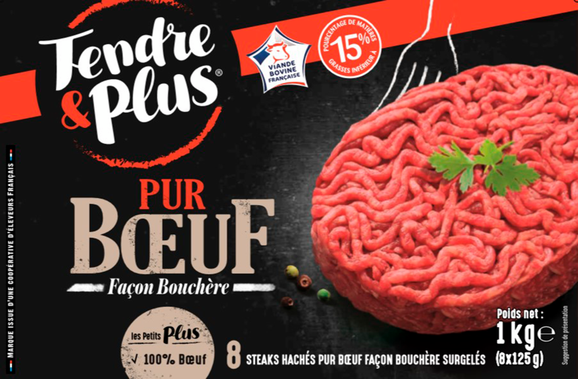 8 Steaks hachés pur boeuf façon bouchère 15% Ma...