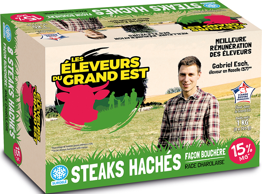 LES ÉLEVEURS DU GRAND EST STEAK HACHéS 15% MAT. GR. CHAROLAIS surgelés code EAN 3265980313732 