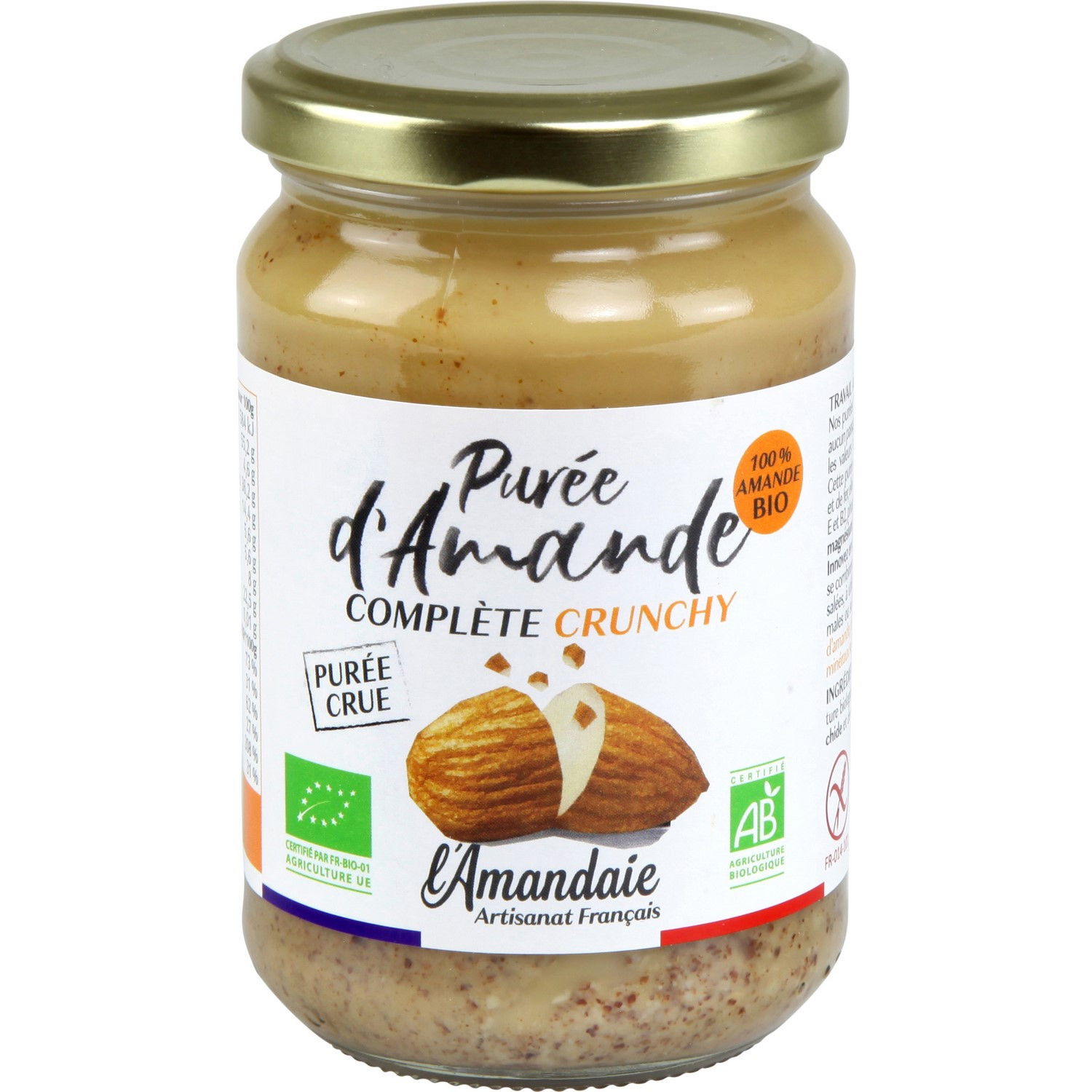 Purée d'amande bio complète crunchy L'AMANDAIE