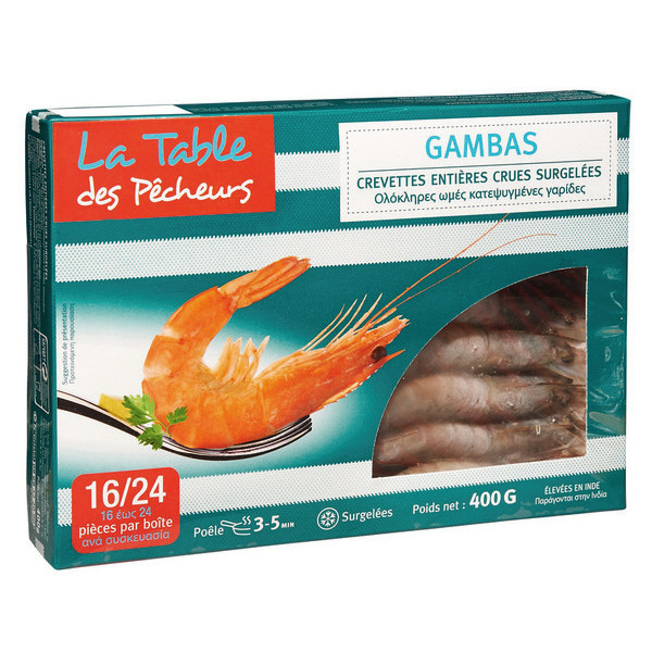 Gambas entières crues surgelèes