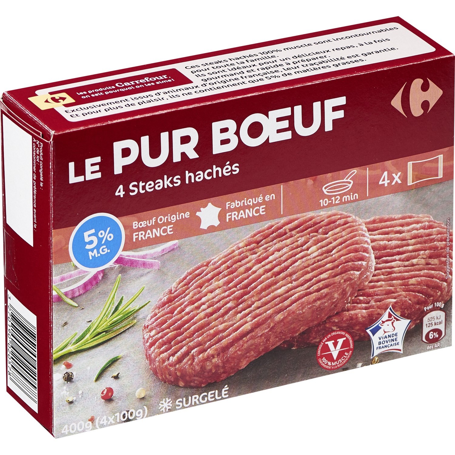 Steak haché pur bœuf 5% MG CARREFOUR