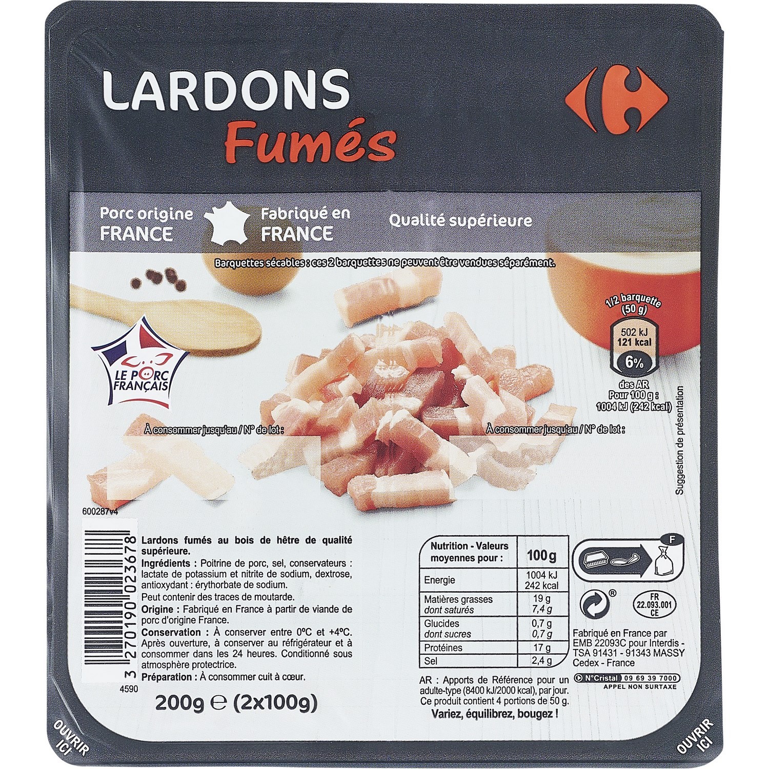 Lardons fumés CARREFOUR 3270190023678 CARREFOUR Lardons fumés CARREFOUR 3270190023678 CARREFOUR