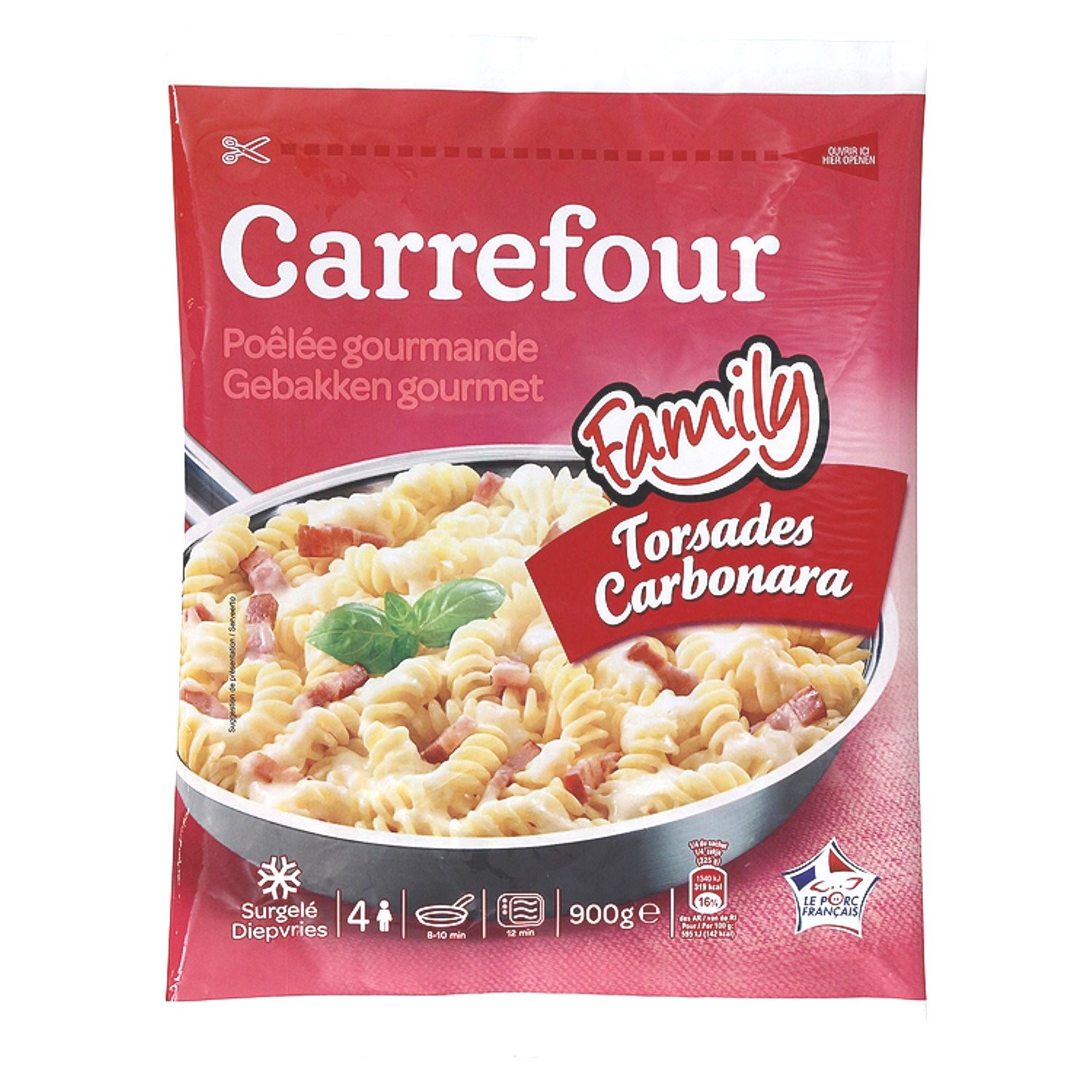 Plat cuisiné torsades carbonara CARREFOUR