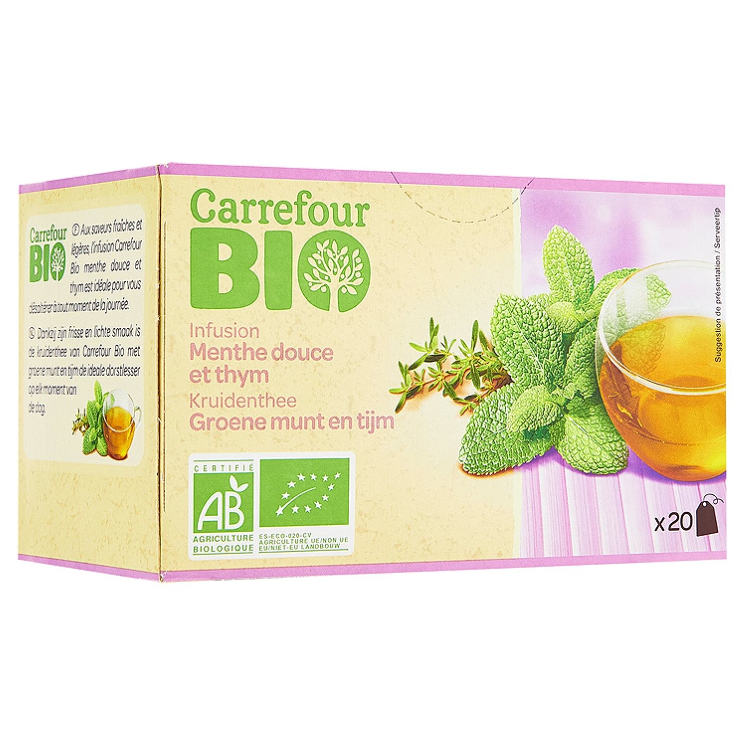 Infusion bio menthe douce et thym CARREFOUR BIO