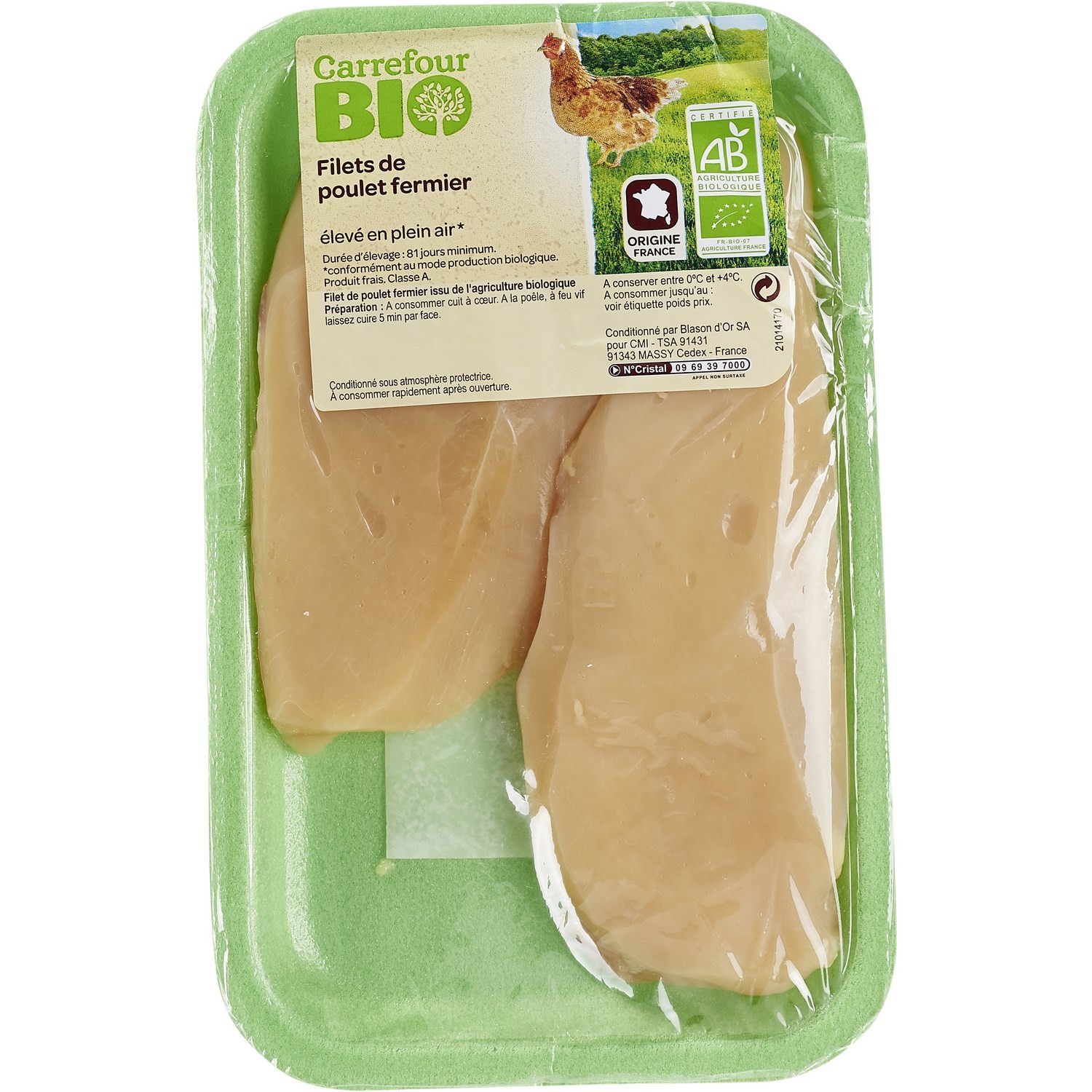 Filets de poulet jaune fermier CARREFOUR BIO